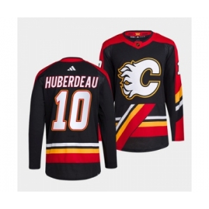 Men's Calgary Flames #10 Jonathan Huberdeau Black 2022-23 Reverse Retro Stitched Jersey