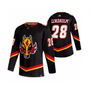 Men's Calgary Flames #28 Elias Lindholm Black 2020-21 Reverse Retro Alternate Hockey Jersey
