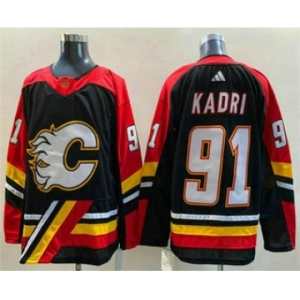 Men's Calgary Flames #91 Nazem Kadri Black 2022 Reverse Retro Stitched Jersey