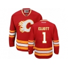 Men's Reebok Calgary Flames #1 Brian Elliott Authentic Red Third NHL Jersey