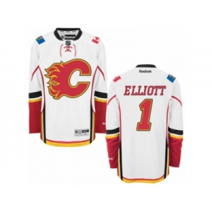 Men's Reebok Calgary Flames #1 Brian Elliott Authentic White Away NHL Jersey