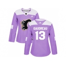 Women Adidas Calgary Flames #13 Johnny Gaudreau Purple Authentic Fights Cancer Stitched NHL Jersey
