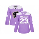 Women Adidas Calgary Flames #23 Sean Monahan Purple Authentic Fights Cancer Stitched NHL Jersey