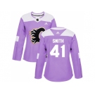 Women Adidas Calgary Flames #41 Mike Smith Purple Authentic Fights Cancer Stitched NHL Jersey