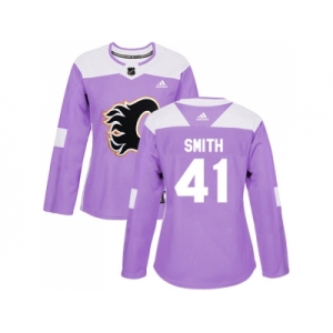 Women Adidas Calgary Flames #41 Mike Smith Purple Authentic Fights Cancer Stitched NHL Jersey