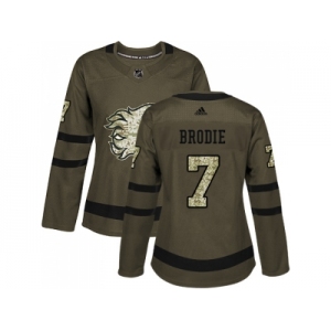 Women Adidas Calgary Flames #7 TJ Brodie Green Salute to Service Stitched NHL Jersey