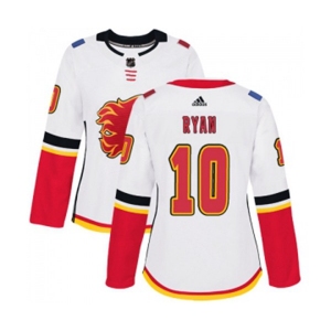Women Calgary Flames #10 Derek Ryan Authentic White Away Hockey Jersey