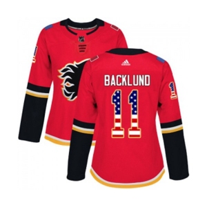 Women Calgary Flames #11 Mikael Backlund Authentic Red USA Flag Fashion Hockey Jersey