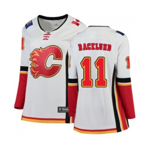 Women Calgary Flames #11 Mikael Backlund Authentic White Away Fanatics Branded Breakaway Hockey Jersey