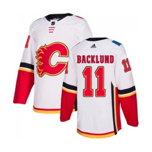 Women Calgary Flames #11 Mikael Backlund Authentic White Away Hockey Jersey