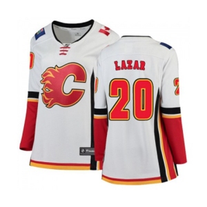 Women Calgary Flames #20 Curtis Lazar Authentic White Away Fanatics Branded Breakaway Hockey Jersey