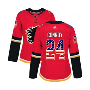 Women Calgary Flames #24 Craig Conroy Authentic Red USA Flag Fashion Hockey Jersey