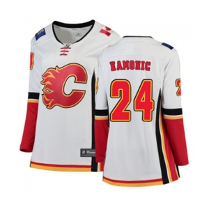 Women Calgary Flames #24 Travis Hamonic Authentic White Away Fanatics Branded Breakaway Hockey Jersey