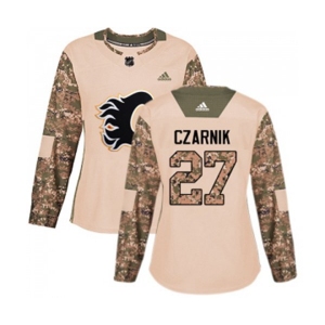Women Calgary Flames #27 Austin Czarnik Authentic Camo Veterans Day Practice Hockey Jersey