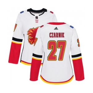 Women Calgary Flames #27 Austin Czarnik Authentic White Away Hockey Jersey