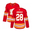 Women Calgary Flames #28 Elias Lindholm Authentic Red Alternate Hockey Jersey