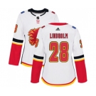 Women Calgary Flames #28 Elias Lindholm Authentic White Away Hockey Jersey