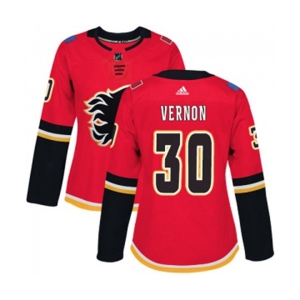 Women Calgary Flames #30 Mike Vernon Authentic Red Home Hockey Jersey