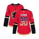 Women Calgary Flames #30 Mike Vernon Authentic Red USA Flag Fashion Hockey Jersey