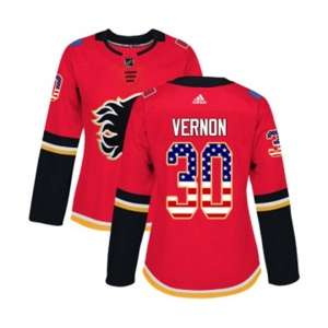 Women Calgary Flames #30 Mike Vernon Authentic Red USA Flag Fashion Hockey Jersey