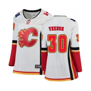 Women Calgary Flames #30 Mike Vernon Authentic White Away Fanatics Branded Breakaway Hockey Jersey