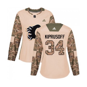 Women Calgary Flames #34 Miikka Kiprusoff Authentic Camo Veterans Day Practice Hockey Jersey