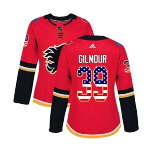 Women Calgary Flames #39 Doug Gilmour Authentic Red USA Flag Fashion Hockey Jersey