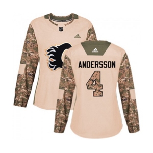 Women Calgary Flames #4 Rasmus Andersson Authentic Camo Veterans Day Practice Hockey Jersey