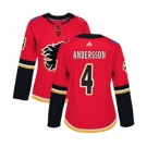 Women Calgary Flames #4 Rasmus Andersson Authentic Red Home Hockey Jersey