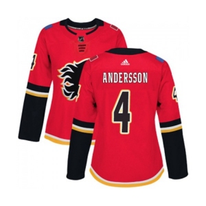 Women Calgary Flames #4 Rasmus Andersson Authentic Red Home Hockey Jersey