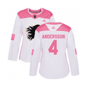 Women Calgary Flames #4 Rasmus Andersson Authentic White Pink Fashion Hockey Jersey