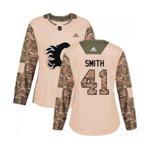 Women Calgary Flames #41 Mike Smith Authentic Camo Veterans Day Practice Hockey Jersey