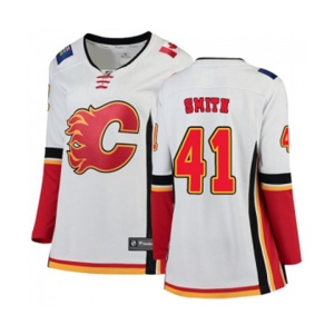Women Calgary Flames #41 Mike Smith Authentic White Away Fanatics Branded Breakaway Hockey Jersey