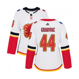 Women Calgary Flames #44 Tyler Graovac Authentic White Away Hockey Jersey