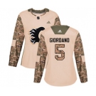 Women Calgary Flames #5 Mark Giordano Authentic Camo Veterans Day Practice Hockey Jersey
