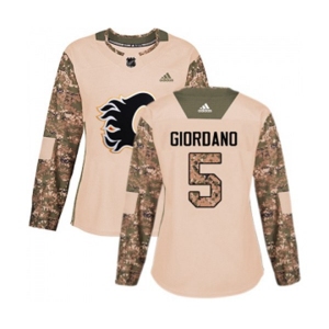 Women Calgary Flames #5 Mark Giordano Authentic Camo Veterans Day Practice Hockey Jersey