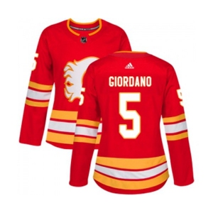 Women Calgary Flames #5 Mark Giordano Authentic Red Alternate Hockey Jersey