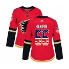 Women Calgary Flames #55 Noah Hanifin Authentic Red USA Flag Fashion Hockey Jersey