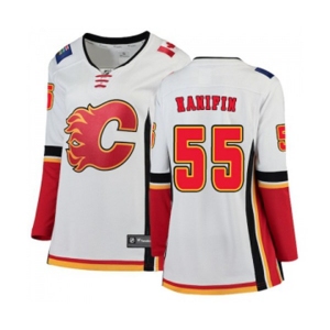 Women Calgary Flames #55 Noah Hanifin Authentic White Away Fanatics Branded Breakaway Hockey Jersey