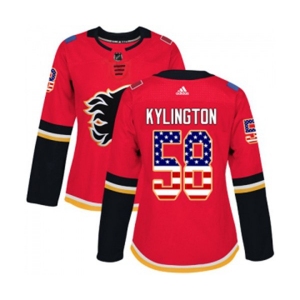 Women Calgary Flames #58 Oliver Kylington Authentic Red USA Flag Fashion Hockey Jersey