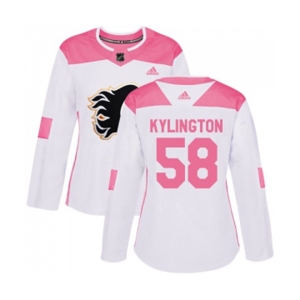 Women Calgary Flames #58 Oliver Kylington Authentic White Pink Fashion Hockey Jersey