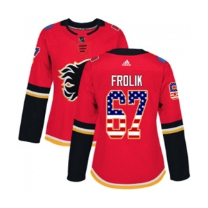 Women Calgary Flames #67 Michael Frolik Authentic Red USA Flag Fashion Hockey Jersey