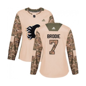 Women Calgary Flames #7 TJ Brodie Authentic Camo Veterans Day Practice Hockey Jersey