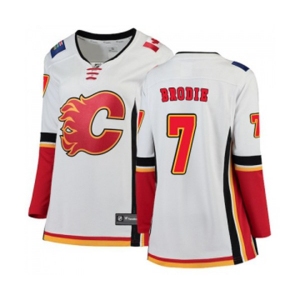 Women Calgary Flames #7 TJ Brodie Authentic White Away Fanatics Branded Breakaway Hockey Jersey