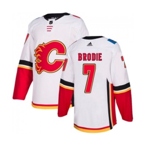 Women Calgary Flames #7 TJ Brodie Authentic White Away Hockey Jersey