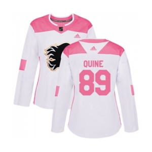Women Calgary Flames #89 Alan Quine Authentic White Pink Fashion Hockey Jersey