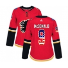 Women Calgary Flames #9 Lanny McDonald Authentic Red USA Flag Fashion Hockey Jersey