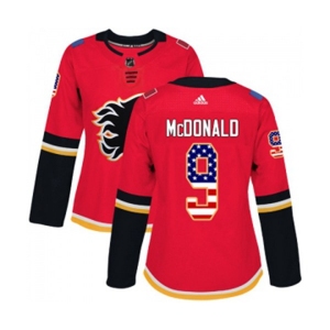 Women Calgary Flames #9 Lanny McDonald Authentic Red USA Flag Fashion Hockey Jersey
