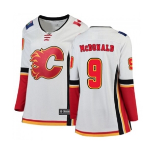 Women Calgary Flames #9 Lanny McDonald Authentic White Away Fanatics Branded Breakaway Hockey Jersey
