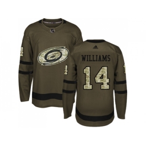 Men Adidas Carolina Hurricanes #14 Justin Williams Green Salute to Service Stitched NHL Jersey